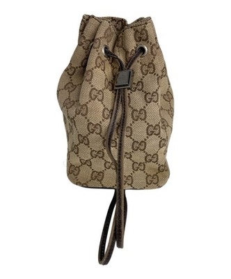 GUCCI GG Canvas Drawstring Bag Shoulder Beige Brown 039 0973 Made