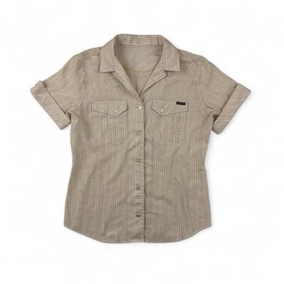 VTG 80s Nest Ce Pas Striped Casual Button Short Sleeve Shirt Womens S Tan Multi