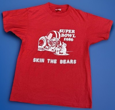 Vintage New England Patriots Super Bowl 1886 Skin The Bears T Shirt Size Large 