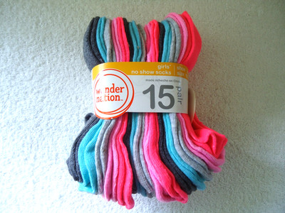 '' NWT '' Wonder Nation 15 Pair Girls No Show Socks Size M 10 1/2 - 4 '' Great Gift