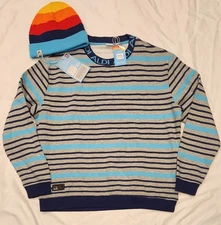 Aldi Gear Men's Crew Neck Striped Pullover Sweatshirt Size: XL + Beanie Hat