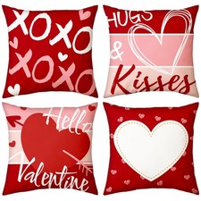 Valentine's Day Throw Pillow Covers 18x18 Inch Set of 4 Hello Valentine Hugs ...