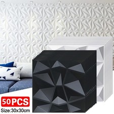 50pcs 3D Wall Panels Decorative Covering PVC Cladding Wallpaper Tiles 30x30cm