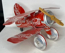 RARE Vintage Coca Cola Classic Tin Can Handmade Biplane Airplane EXCELLENT