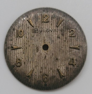 SB7b: Bulova 25mm Watch Dial Vertical Striped Aged Patina SWISS