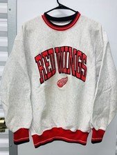 Vtg NHL Detroit Red Wings Embroidered Heavyweight USA Made Sz LG Gry Sweatshirt