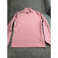 L.L.Bean Women's  Soft Pink Mauve Mock Neck Classic Long Sleeve Cotton Top XS