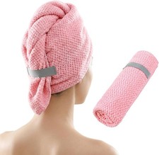 Pink Hair Towel, Large Quick Dry Microfiber Hair Towel Wrap Super Soft, Anti