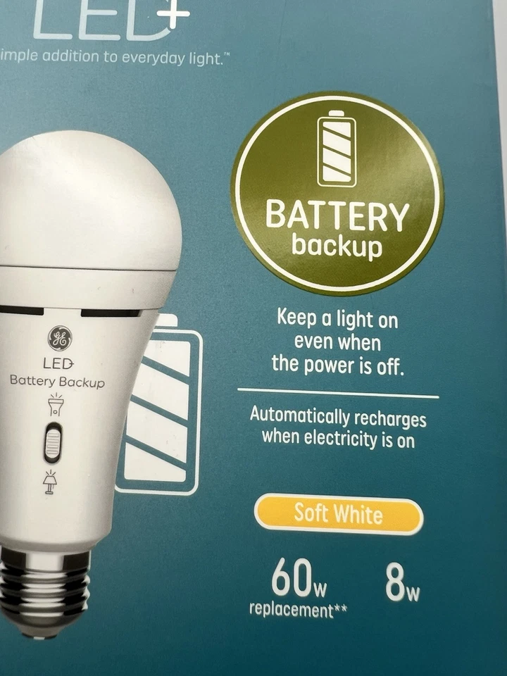 Lot of 2 GE LED Battery Backup~ SOFT WHITE~Emergency Bulb 60W A21 760 Lumens~NIB - Image 2 of 4
