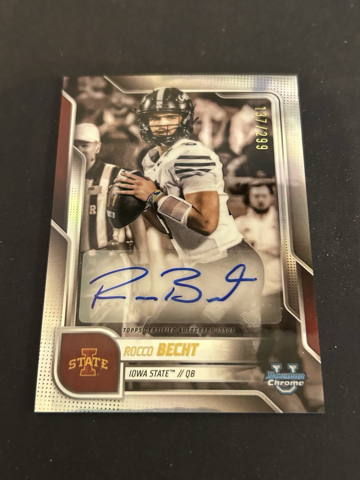 2025 Bowman Chrome University Rocco Becht Refractor Auto /299 BCA-RB Iowa State