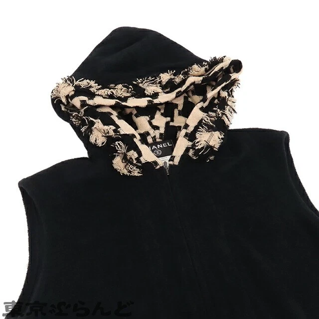 Abito Chanel senza maniche con cappuccio P32180W04066 nero x beige cotone nylon houle