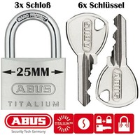 3X Abus Titalium Vorhangschloss 25MM GleichschließEnd BüGelschloss 64TI Schloss