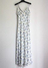 New Doen Sandia Floral Ruffle Silk Blend Twill Midi Dress, Size 6