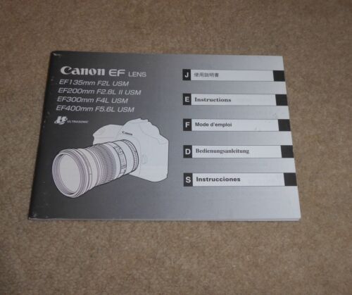 CANON EF LENS 135mm F2 L 200mm F2.8 L II 300mm F4L 400mm F5.6 L USM INSTRUCTIONS - Picture 1 of 1