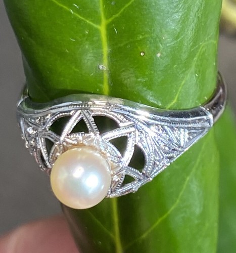 Art Deco Pearl Star Of David Antique Vintage Ring Estate Fine Jewelry Pre-Owned - Picture 10 of 22