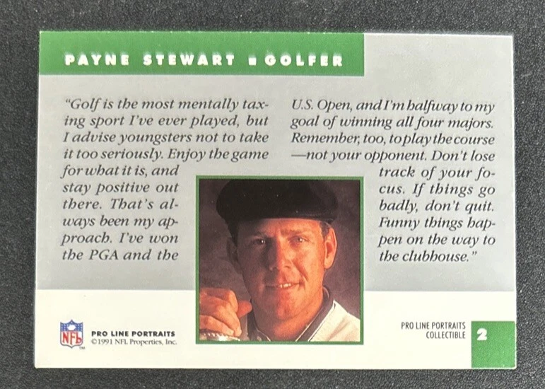 1991 Pro Line Portraits Collectible Payne Stewart Golfer Card #2 GD - Image 2 of 2