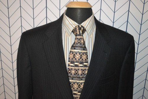 Hart Schaffner Marx Men Gold Trumpster 2 Front Button Suit Sz 44L Wst 38x28 - Picture 3 of 12