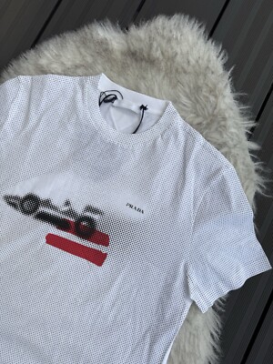 PRADA Polka Dot Car F1 Tshirt | Weiß | Größe S / Small | Baumwolllogo