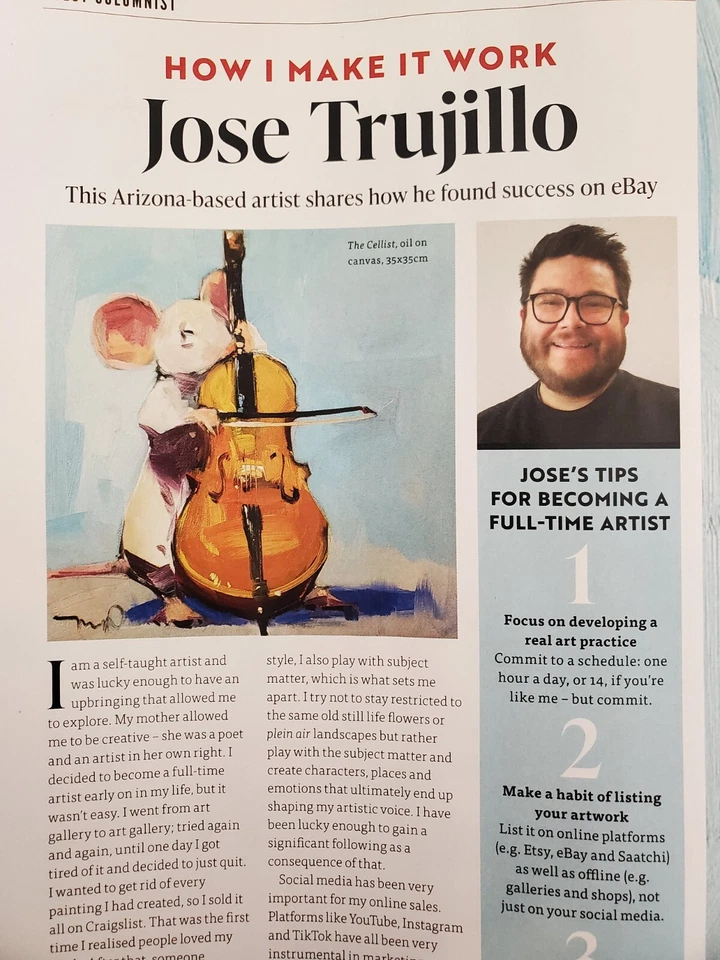 JOSE TRUJILLO Watercolor Painting Collectible ORIGINAL Top Hat Bird Art - Image 2 of 4