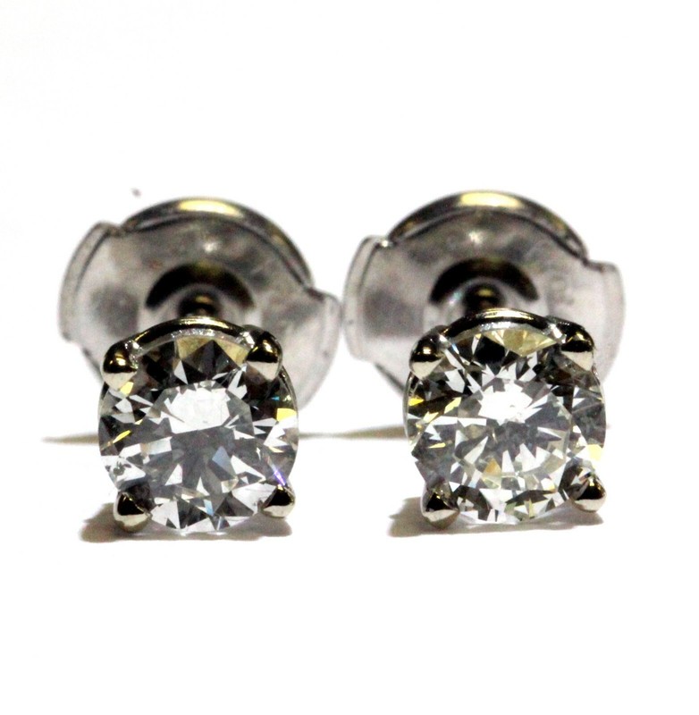 GIA 14k white gold .83ct SI1 J K round diamond Natural stud earrings clutchbacks