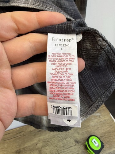 Firetrap Check Shirt Long Sleeve Button Down Charcoal Mens Large RRP £43.99 - Picture 9 of 13