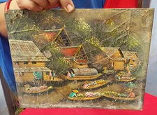 Antique Nature Scenery Hand Painting On Sacred Fig پیپل Tree Leaves Rare PR62