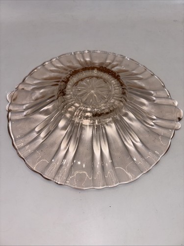 Plato de caramelo de 8", patrón de café antiguo, vidrio de la depresión rosa ancla Hocking vintage - Imagen 8 de 9