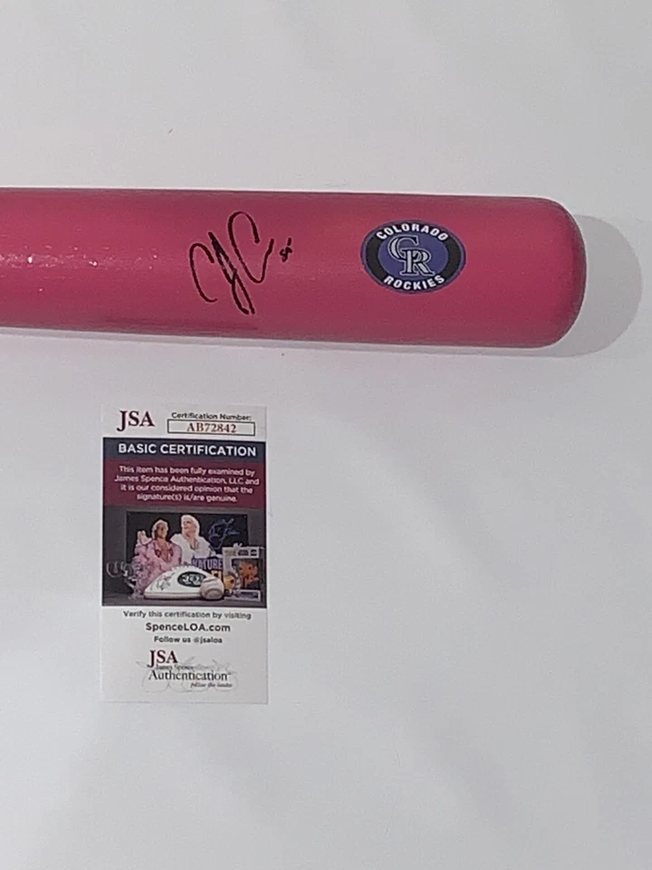 C.J. CRON SIGNED PINK BAT COLORADO ROCKIES AUTOGRAPHED CJ JSA COA - Image 2 of 2