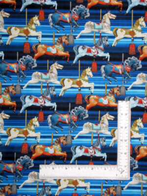 Carousel Horse Fabric By The Yard Merry Go Round Amazement Park Cotton 3 Wishes
