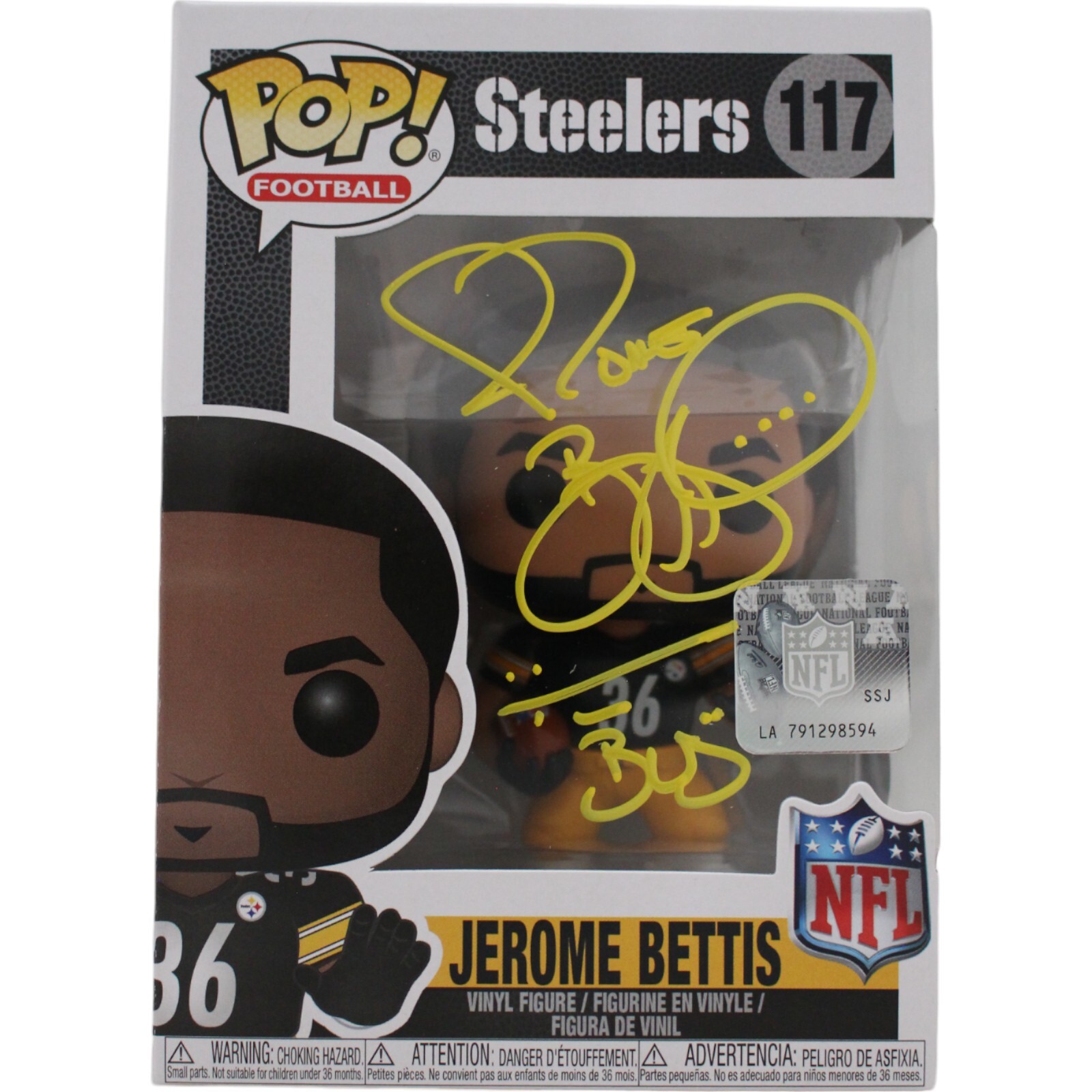 Jerome Bettis Autographed Signed Pittsburgh Steelers Funko Pop #117 Bus Beckett 