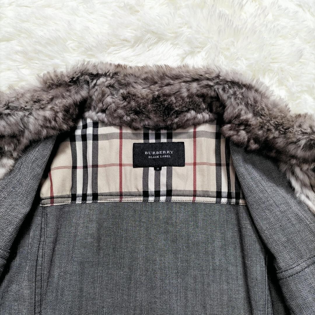 Burberry Black Label Denim Jacket Black Rabbit Fur Nova Check Size