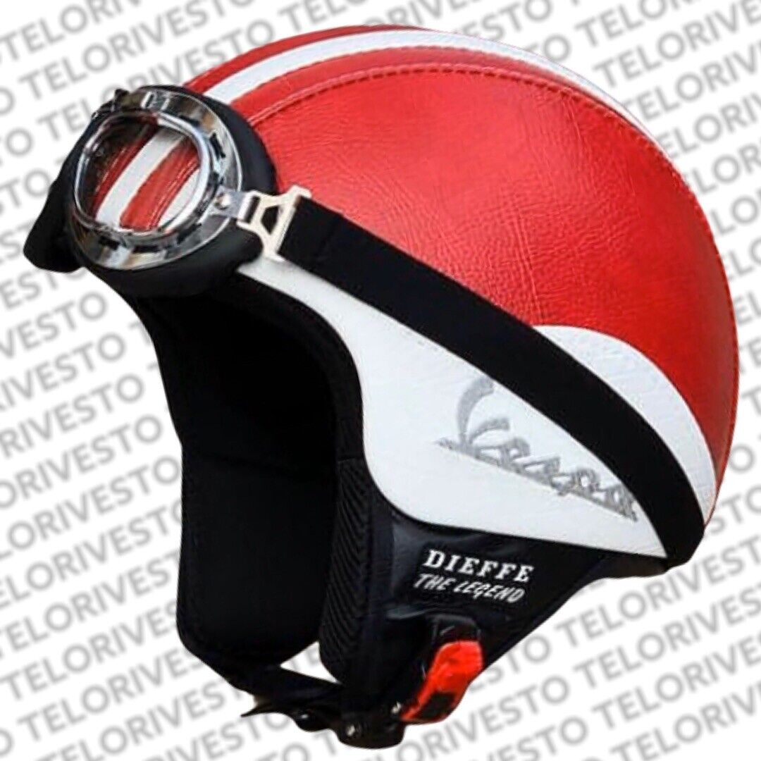 Casco Vespa Vintage retrò personalizzato in pelle Rosso Bianco ecopelle S,M,L,XL