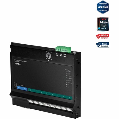 TRENDnet TI-PG102F, 10-Port Industrial Gigabit PoE+ Wall-Mounted Front Access