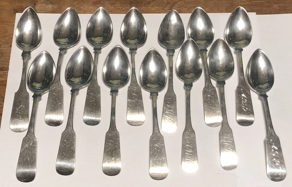 14 Antique N. Olmstead & Son Coin Silver New Haven Ct Spoons Circa 1830-1850 - Image 4 of 4
