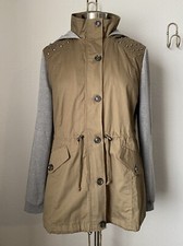 Papaya Clothing Women’s L Khaki & Gray Hooded Utility Jacket Nwot