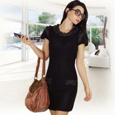 $165 "Romeo & Juliet Couture" Sexy Black Stretching Tunic Sweater Dress S M L