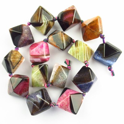 25x23x19mm Faceted Rainbow Dragon Veins Agate Polygon Loose Beads 15.5''B61606