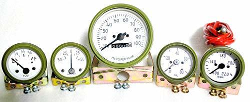 Kit 5 Jauges 12V Vert Olive Pour Jeep M38 1952 - Vitesse 0-80 Km/h + Temp Eau + Pression Huile + Carburant + Ampèremètre