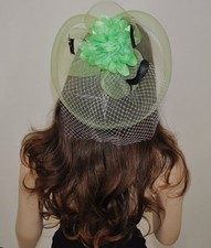 Fascinator Verde Chiaro Verde Matrimonio Capelli Sposa Fiore Piume Rete Velo