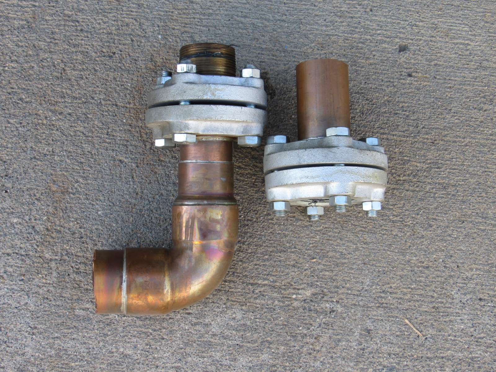 2 pcs 2-1/2" copper sweat flange to NPT adapter union dielectric 3" elbow 2.5"