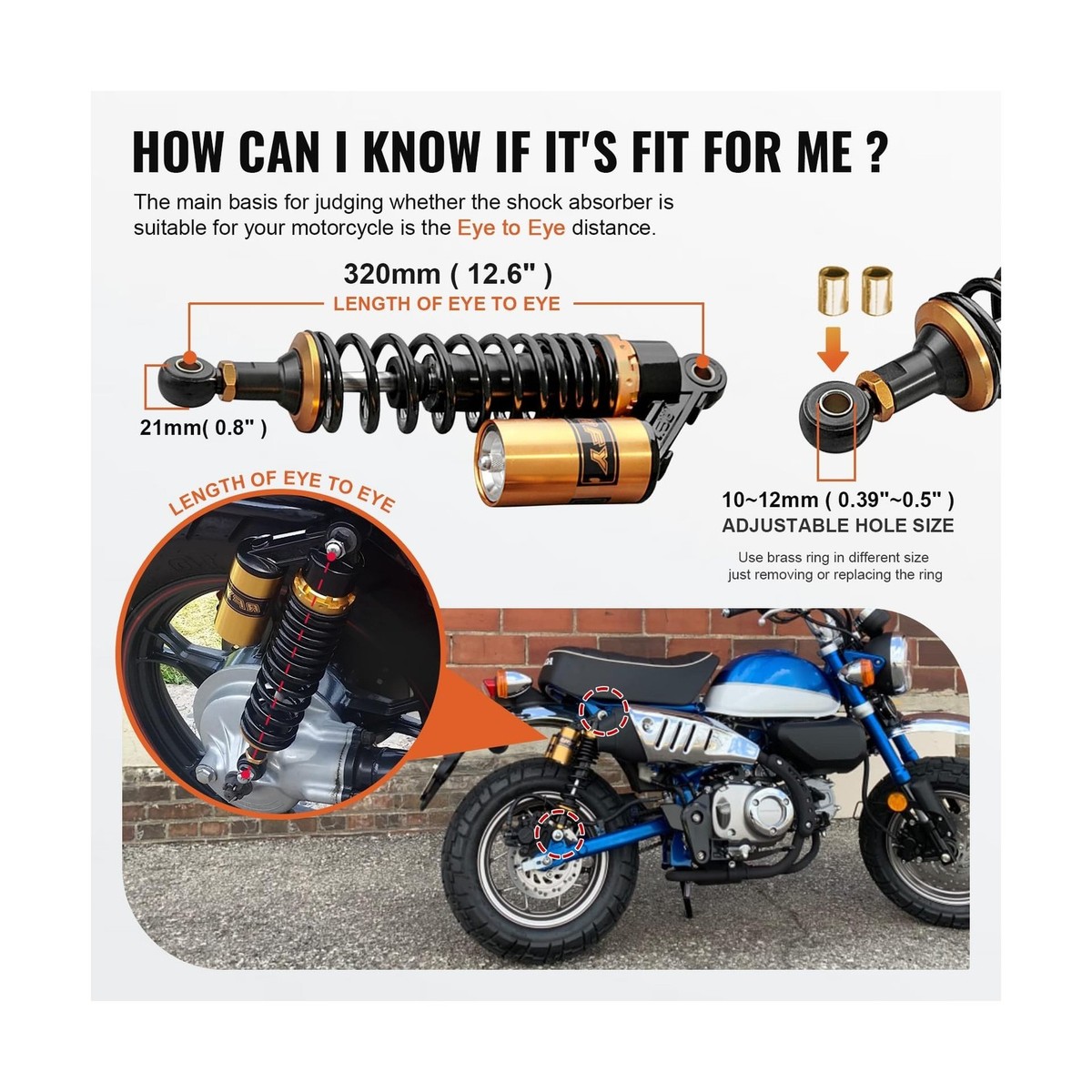 GZYF 12.6 inch 320mm Universal Motorcycle Rear Air Shock Absorbers