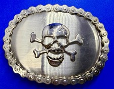 Skull Head Crossbones Motorcycle Chain Border Biker Gothic Punk Vibe Belt Buckle