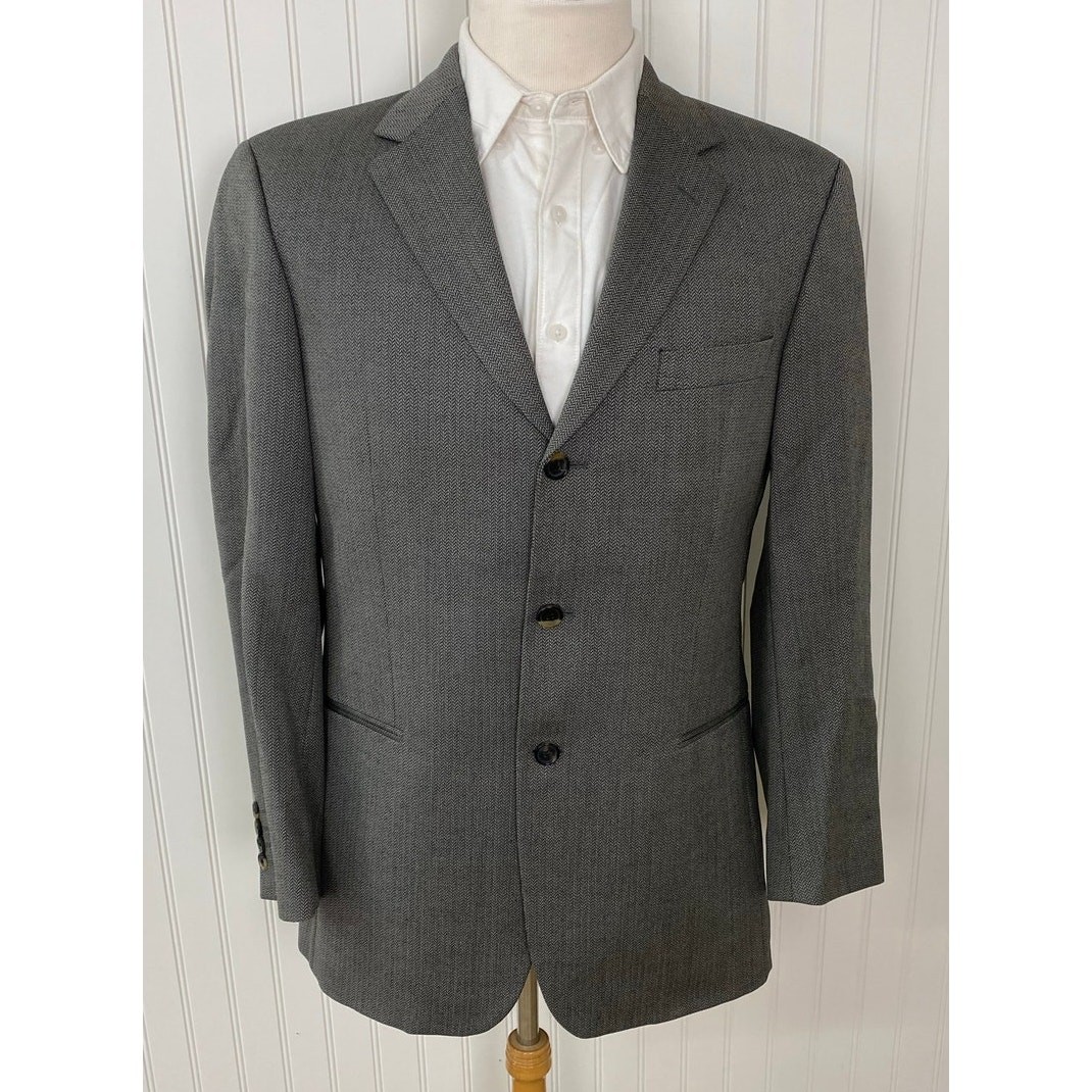 Hugo Boss, VTG 90s HUGO BOSS Einstein USA Union Made herringbone wool 3-button blazer 40R