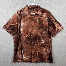 Vintage 70s Joel California Disco Shirt Mens Large Brown Abstract Brush Stroke
