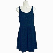 Banana Republic Navy Blue Floral Lace Fit-Flare Midi Dress 4/Small Retro Preppy
