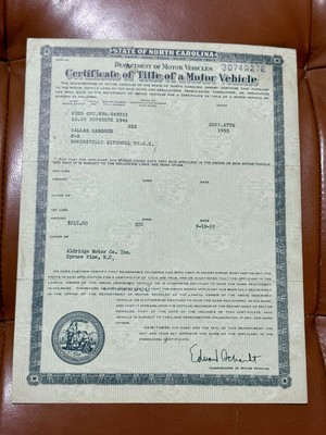 #ad 1955 North Carolina Certificate Of Title Of A Motor Vehicle — 1946 FORD Coupe $99.00