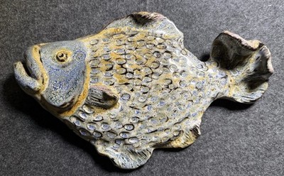 Artisan Ceramic Fish Wall Decor Textured Majolica Glaze 3D Pottery