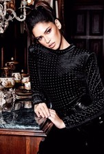 HOUSE OF CB Cecilia Black Long Sleeve Open Back Long Sleeve Velvet Bodysuit S