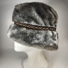 Vintage United Millinery Workers Hat Faux Fur Gray Medium