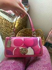 Coach Pink optic Turn Lock Flap Shoulder Bag Purse Silver Hardware Lined